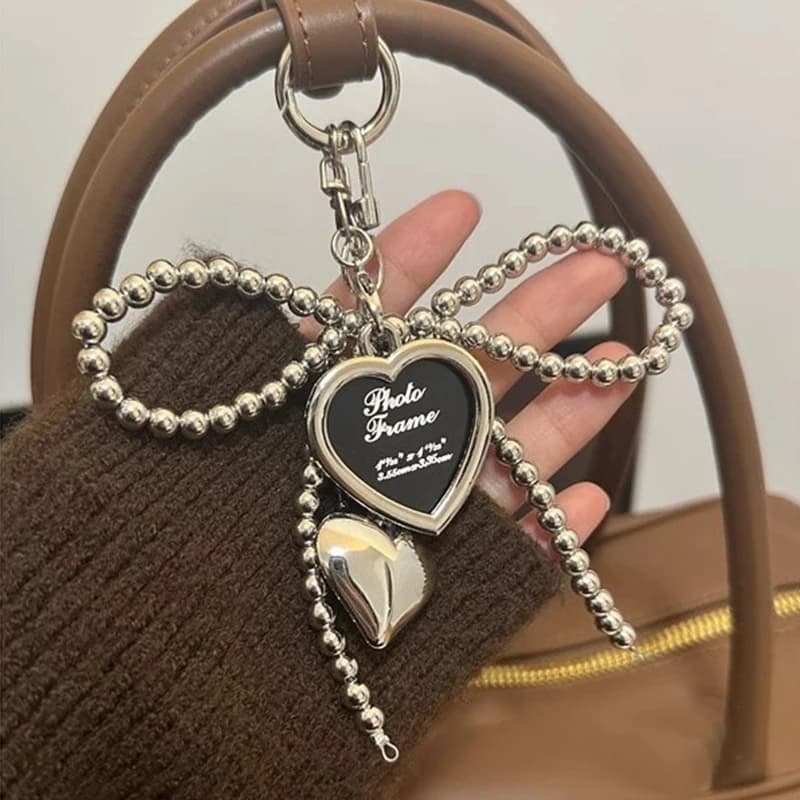 Korean Styles Bag Charm Lovely Heart Keychain Backpack Handbag Pendant Ornaments Bows Keyrings Fashion Keyholders