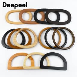 2Pcs Deepeel Solid Wood Bag Handle Women's Handbag Woven-Bag Wrist Ring Handles Purse Frame Handmade DIY Bags Accessories
