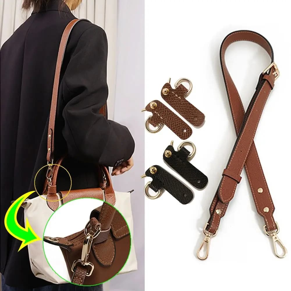 Handbag Transformation Accessories for Longchamp Short Handle Bag Punch-free Genuine Leather Crossbody Shoulder Strap Buckle