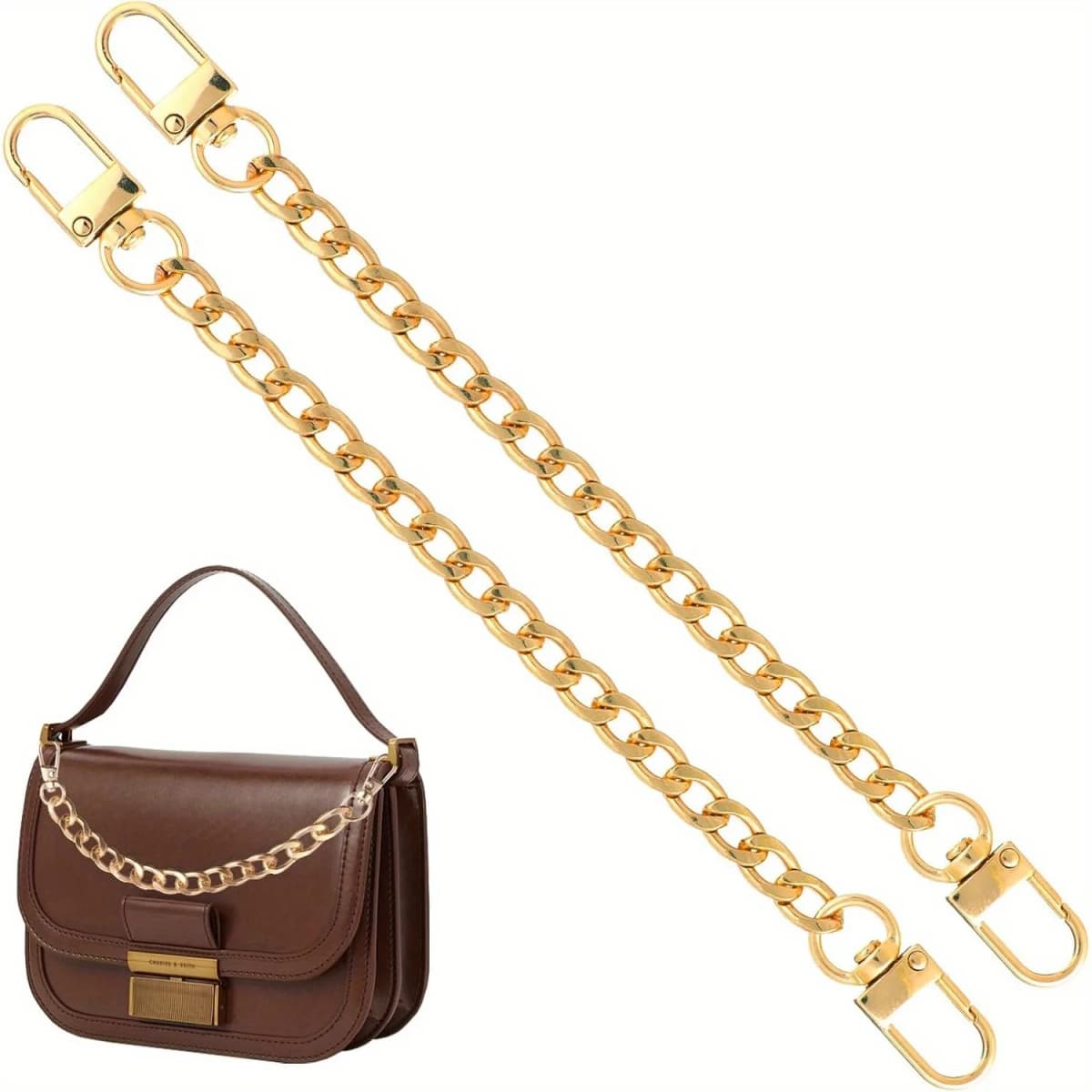 2Pcs Bag Extender Chain Gold Purse Chain Short Purse Strap Flat Handbag Replacement Extender Strap Short Bag Chains
