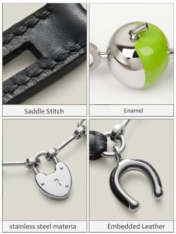Luxury Metal Spliced Calfskin Bag Charm Silver Chain Pendant For Birkin Kelly Handbag Decor,Fashion Bag Accessory