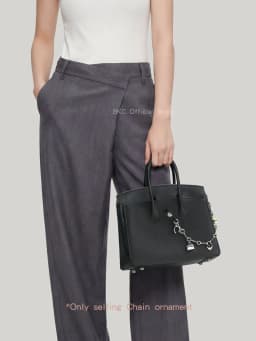 Luxury Metal Spliced Calfskin Bag Charm Silver Chain Pendant For Birkin Kelly Handbag Decor,Fashion Bag Accessory