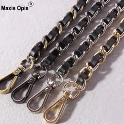 DIY 40cm-140cm Black PU Leather Purse Handles 11mm Replacement Metal Gold, Silver, Bronze, Gun Black Chains Shoulder Bag Straps