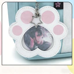 ITA Bag Decoration 58mm Cat Paw Badge Bag with Leather Heart-Shaped Display Case, Waterproof with Clear Window