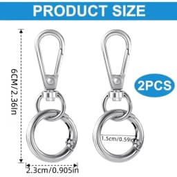 2 pcs Swivel Clasp Clip, Metal Swivel Snap Hooks, Double Opening Key Chain Clip with Key Ring for DIY Crafts Lanyard Making