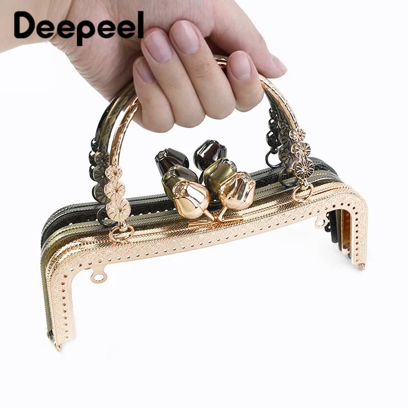 Deepeel 20.5cm Embossed HandBag Handle Purse Clourse Kiss Clasp Wallet Metal Frame Sewing Brackets DIY Handmade Bags Accessories