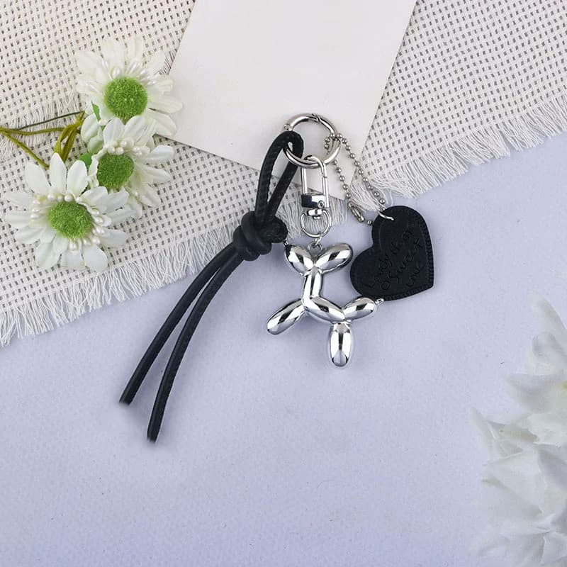 Cute Balloon Dog Pendant Keychain Woven Rope Design Bag Charm Heart Shape Hanging Piece Chic Accessories Gift