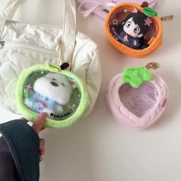 Kawaii Cartoon Strawberry Plush Transparent Bag Pendant Cute Green Apple Decoration Storage Doll Bag Figure DisplayBag Girl Gift