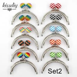 KISSDIY 10PCS 8.5CM Stripe Lollipop Bead Metal Purse Frame Bright And Glossy Silver Semicircle Bags Kiss Clasp Accessory