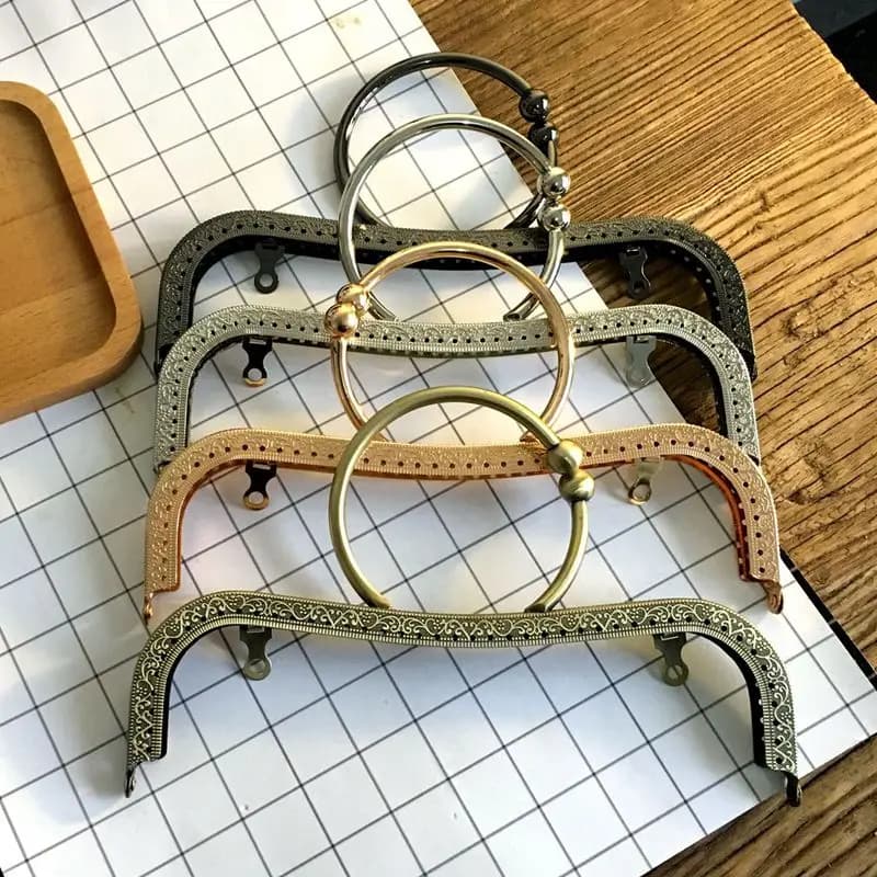 LIONSEN 22cm Big Ring Metal Purse Frame Handle Clutch Bag Accessories DIY Kiss Clasp Lock Bronze Embossing M-shaped HandBag