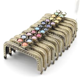 10pcs 8.5cm Lotus Head Beads Bronze Flat Edges Square Metal Purse Frame Handle for Clutch Bag Accessories Making Kiss Clasp