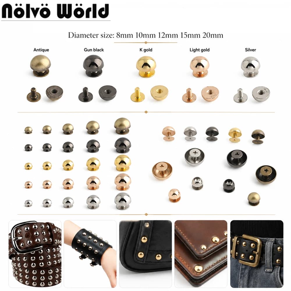30/100/200PCS 8-20mm Mushroom Dome Bolt Metal Round Button Rivets For Handbag Clothing Decoration Screw Back Studs Accessories