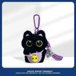 Practical Plush Black Cat Car Keychain Kitten Cartoon Backpack Decoration Toy