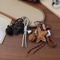 PU Leather Star and Ball Pendant Love Heart Ring Keychain Women Bag Decoration Backpace Accessories for Daily Use or Party Gifts