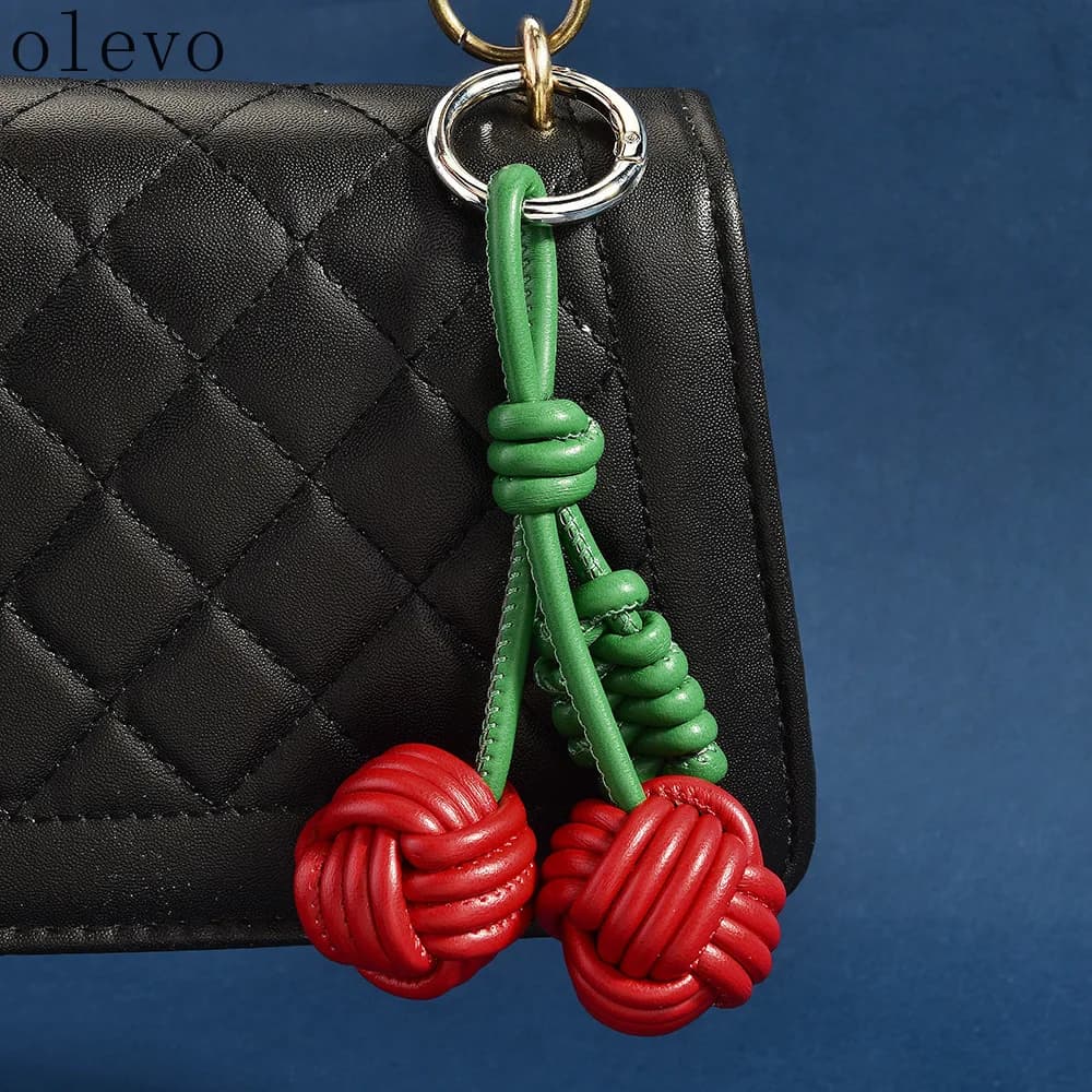 New Fashion Woven Cherry Personalized Bag Accessories Delicate Cute Woven Ball Bag Decoration Women's Bag Pendant Holiday Gifts