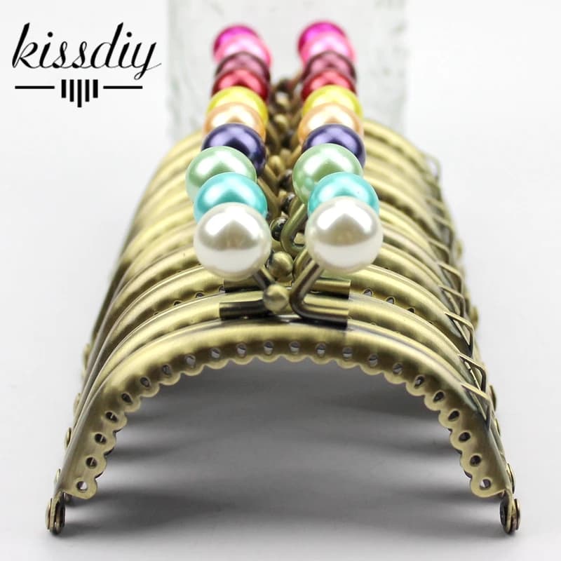 KISSDIY 10 pcs 8.5cm Metal purse frame antique Bronze Candy pearl Kiss Clasp Metal Coin Pattern DIY Bag Accessorie