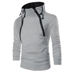 Men's Hoodies Long Sleeve Sweatshirts for Men Zipper Hooded Pullover High Neck Mens Sweatshirt Top Jacket Coat Black Sweater