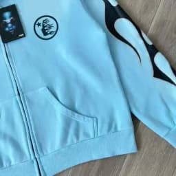 Blue Vintage Washed Hoodie Big Logo Washed Water Zipper Sweater for Men and Women