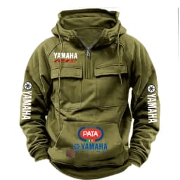 Yamaha Men's Muscle Movement Workwear Style Spring-Autumn New Model Fashion Solid Color Multi-Pocket Long-Sleeved Hooded Sweats