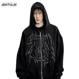 Y2K Retro Hoodie Men's Satan Club Print STNCLB Zip Pullover Sweatshirts High Street Hip Hop Streetwear Oversized Clothing Jacket