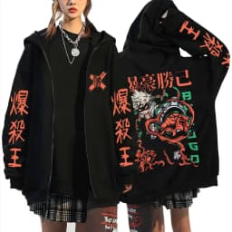 Anime My Hero Academia Zipper Hoodie Cartoon Bakugou Katsuki Graphic Zip Up Jacket Men Women Manga Oversized Zip Up Sweatshirt