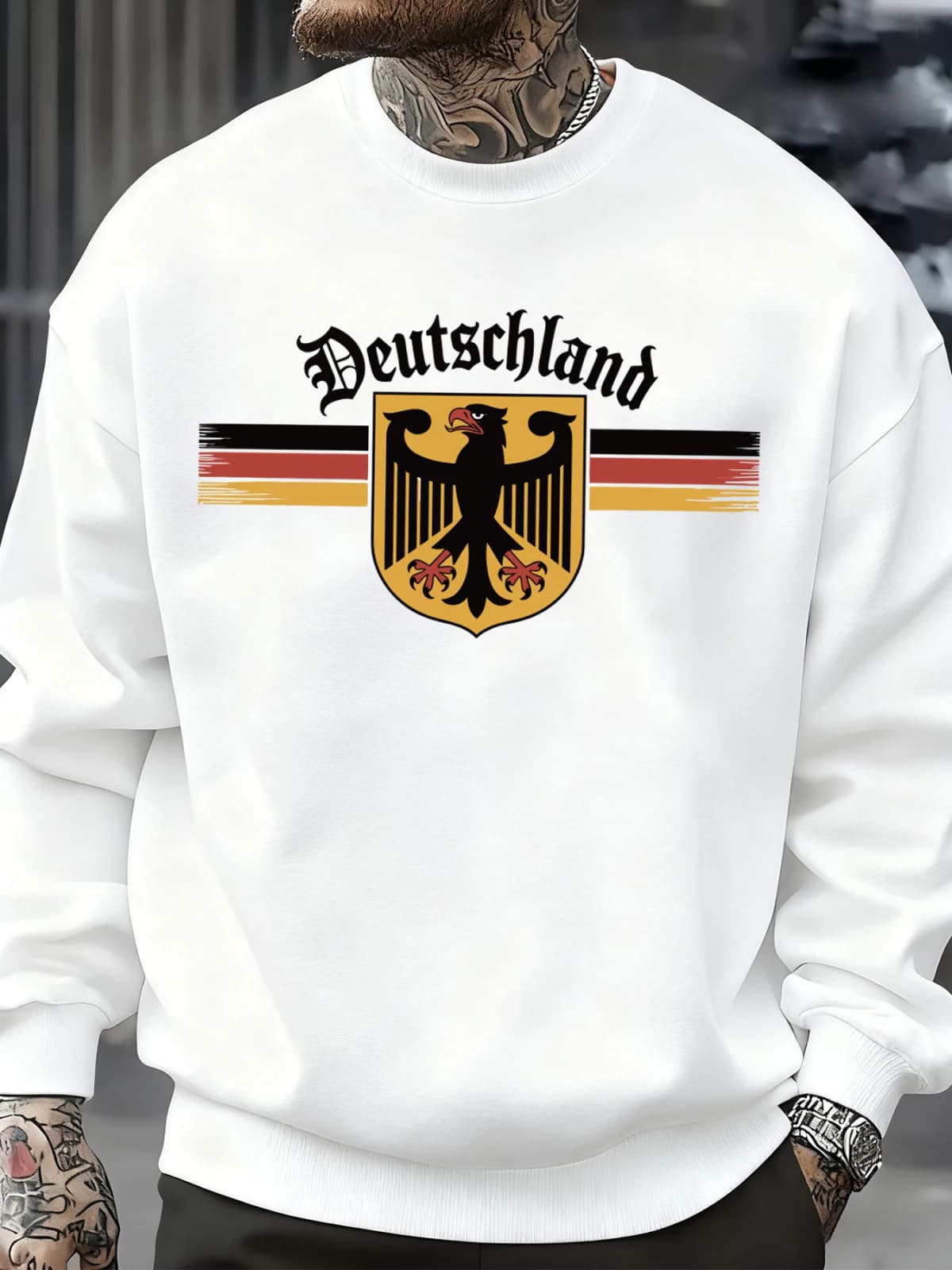 Deutschland National Emblem Printed Sweatshirt Men Autumn Hip Hop Pullovers Crewneck Fleece Top Oversized Street Tracksuit