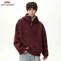 HANGLU 2025 Men Women Heavyweight Half Zip Hoodie Ribbed High Neck Minimalist Streetwear Couple Unisex Pullover Sweatshirt