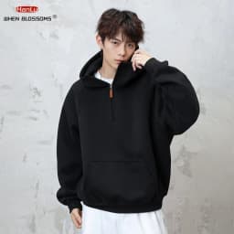 HANGLU 2025 Men Women Heavyweight Half Zip Hoodie Ribbed High Neck Minimalist Streetwear Couple Unisex Pullover Sweatshirt