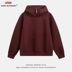 HANGLU 2025 Men Women Heavyweight Half Zip Hoodie Ribbed High Neck Minimalist Streetwear Couple Unisex Pullover Sweatshirt