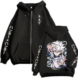 Anime Hunter X Hunter Zipper Hoodie Killua Zoldyck Graphic Hoodies Men Women Vintage Oversized Fleece Cotton Zip Up Jacket Coat