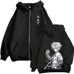 Anime Hunter X Hunter Zipper Hoodie Killua Zoldyck Graphic Hoodies Men Women Vintage Oversized Fleece Cotton Zip Up Jacket Coat