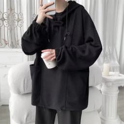 Loose Fit Hoodie Sweatshirt Unisex Casual Style Basic Color Design Youth Trend Autumn Wear Outerwear T-Shirt Jacket