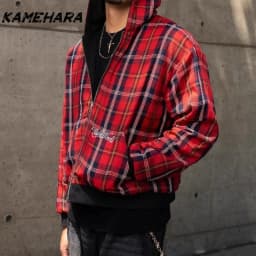 KAMEHARA American Retro Reversible Plaid Zipper Hoodie Sweatshirt Mens Womens Casual Plaid Hoodies Solid Color Lining Y2K 골프웨어