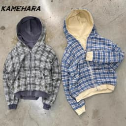 KAMEHARA American Retro Reversible Plaid Zipper Hoodie Sweatshirt Mens Womens Casual Plaid Hoodies Solid Color Lining Y2K 골프웨어