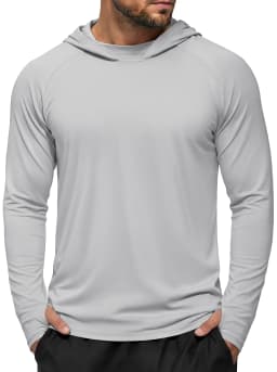 TACVASEN Men's UPF 50+ Hoodie Fishing Shirts Long Sleeve High Collar Mesh UV Sun Protection Rash Guard Swim Beach Running Hiking