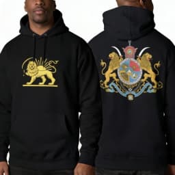 Persian Lion & Sun Matching Hoodie Imperial Crest Back Print Autumn and Winter Streetwear Long Sleeve Keep Warm Casual Pullover