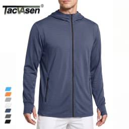 TACVASEN Men's Full Zip UPF 50+ Hooded Jacket Lightweight Sun Protection Fishing Hiking Shirt 4 Pockets Thumbholes Breathable