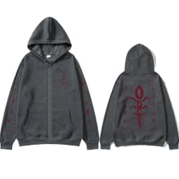 Game Bloodborne Graphic Zipper Hoodie Horror Hunter Cosplay Zip Up Jacket Men Women Casual Vintage Oversized Zip Up Sweatshirt