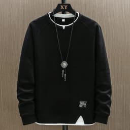 2025 New Mens Casual Sweatshirts Harajuku Solid Color Fashion Fake Two Pieces O-Neck Sweatshirt Hoodies Hip Hop Male Streetwear