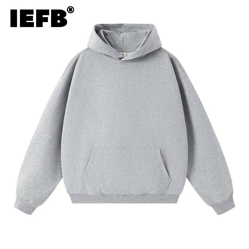 IEFB New Autumn Men's Sweatshirts Hooded Solid Color Lager Pocket Casual Thick Menswear Loose Pullover Male Hoodies 9W424