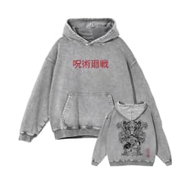 Japanese Anime Jujutsu Kaisen Print Hooded Pullover Men Hip Hop Sweatshirt Vintage Hoodie Harajuku Cotton Sweatshirts
