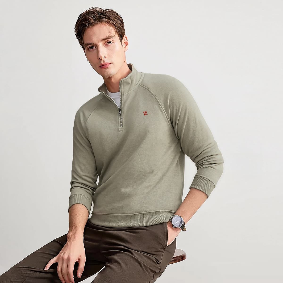 CHCH Men's Sweatshirt Casual Half Zipper Design Men's Long Sleeved Sweatshirt Autumn Fashion Classic Versatile Men's Pullover