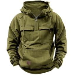 Men's Casual Sports Hooded Sweatshirt New Style Outdoor Thick Fashionable Loose Long-Sleeved Pullover with Multiple Pockets