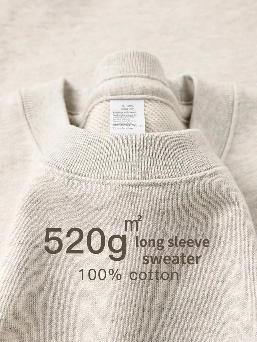 High Quality Oat Gray 520G Heavy Terry Cloth Crew Neck Sweater Men's Simple Loose Top Women sweatshirts