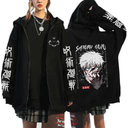 Satoru Gojo Print Hooded Anime Jujutsu Kaisen Clothing Men Women Zipper Hoodies Oversized Casual Sweatshirt Harajuku Zip Jacket