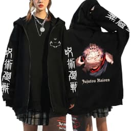 Satoru Gojo Print Hooded Anime Jujutsu Kaisen Clothing Men Women Zipper Hoodies Oversized Casual Sweatshirt Harajuku Zip Jacket