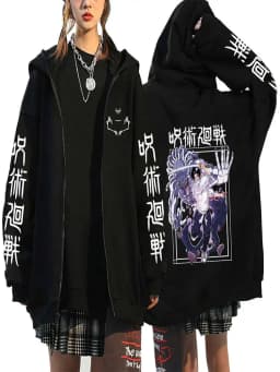 Satoru Gojo Print Hooded Anime Jujutsu Kaisen Clothing Men Women Zipper Hoodies Oversized Casual Sweatshirt Harajuku Zip Jacket