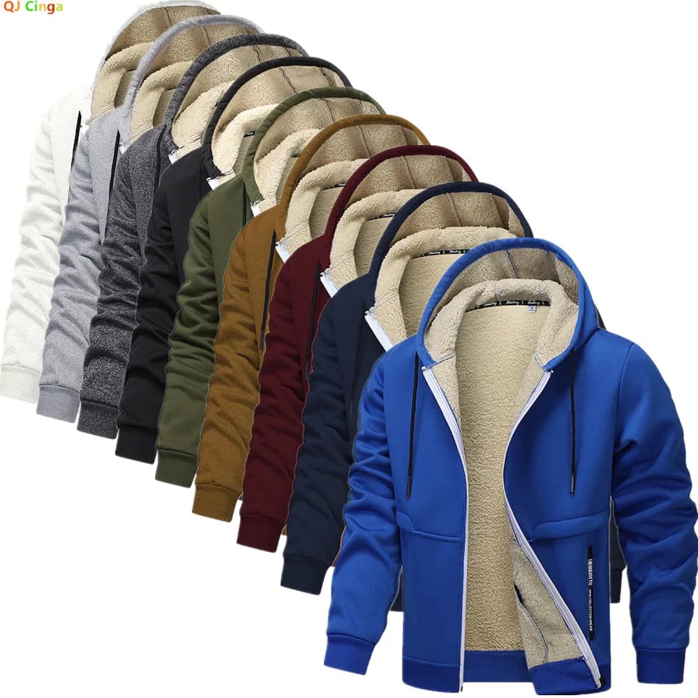 Blue Fleece-Lined Hoodie Jacket for Men - Warm, Comfortable, Casual Style Male Coat. Size M-5XL 6XL