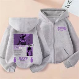 Anime Chainsaw Man Zipper Hoodie Cartoon Reze Graphic Zip Up Jacket Men Women Manga Oversized Fleece Cotton Zip Up Sweatshirt
