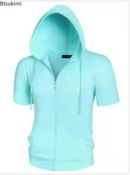New 2026 Men's Casual Sweatshirts Short Sleeve Hoodies JacketS Solid Slim Zip Man SportS Tops Comfotable Outdoor Clothes for Men